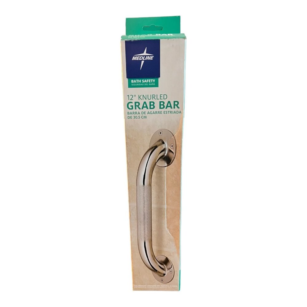 Medline 12" Knurled Grab Bar Bath Safety Stainless Supports up to 250 lbs NEW